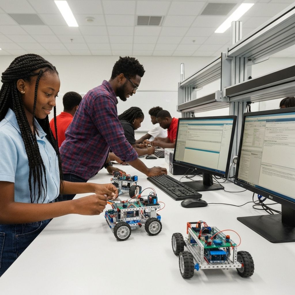 Students learning robotics and STEM